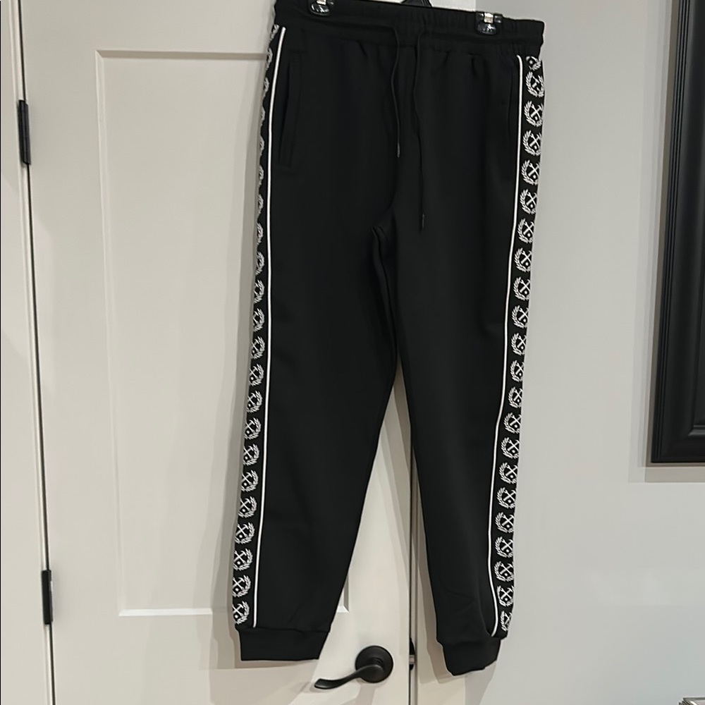 Black Jogger Pants with Side Pattern